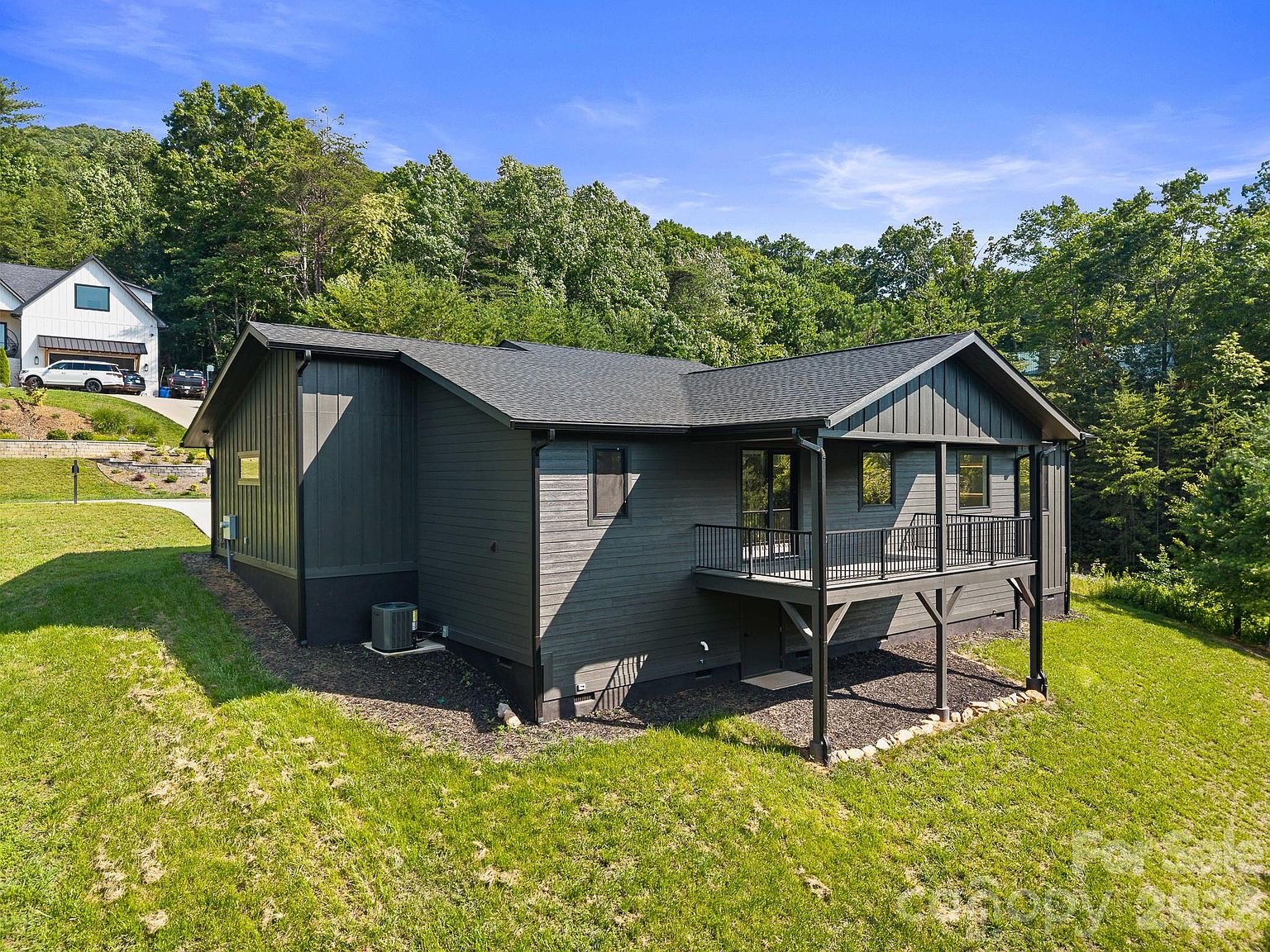 Rear elevation and covered porch of the residence